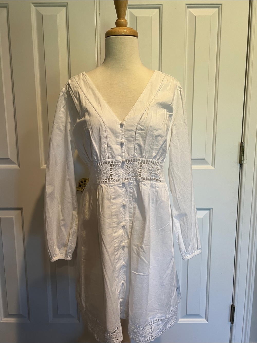 Old Navy White Long-Sleeve Mini Dress with Crochet Waist